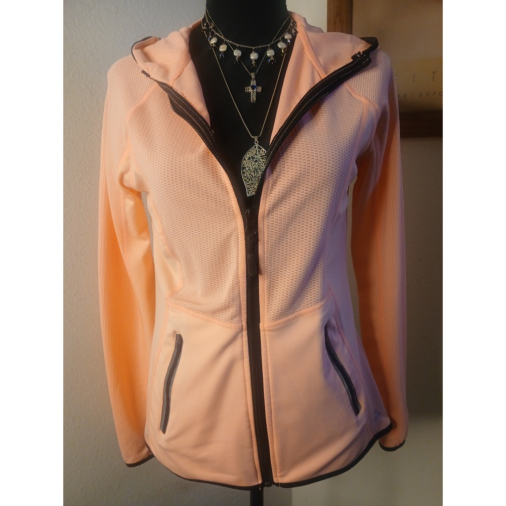 Solo Sport Womens Peach Mesh Panel Full Zip Hooded Track Jacket Small BJNK-39218